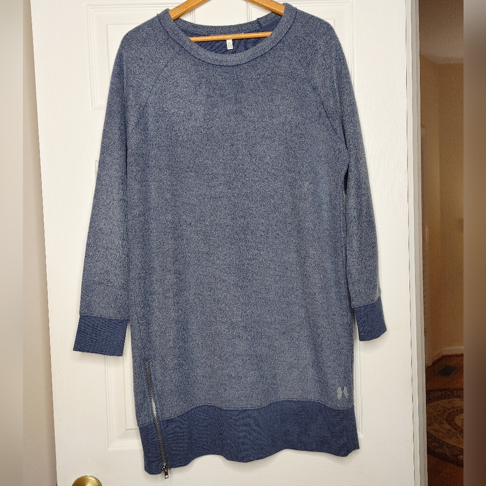 VICTORIAS SECRET SOFT REVERSE FLEECE CREW NECK PULLOVER TUNIC, HEATHER BLUE M